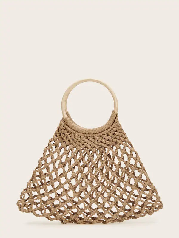 CM-BGS121734 Women Casual Seoul Style Cut-Out Tote Bag With Ring Handle - Brown