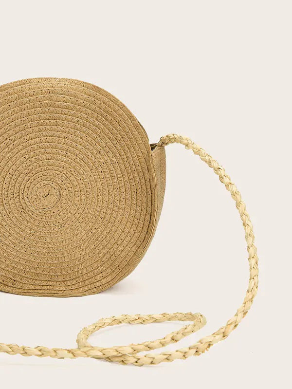 CM-BGS213701 Women Casual Seoul Style Round Straw Crossbody Bag - Beige