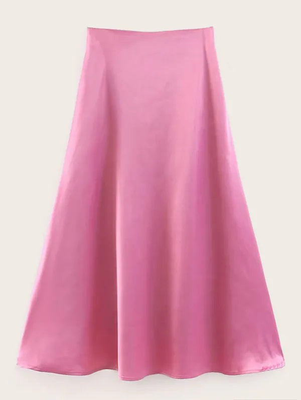 CM-BS321001 Women Casual Seoul Style Mid Waist Solid Flared A-Line Skirt - Pink