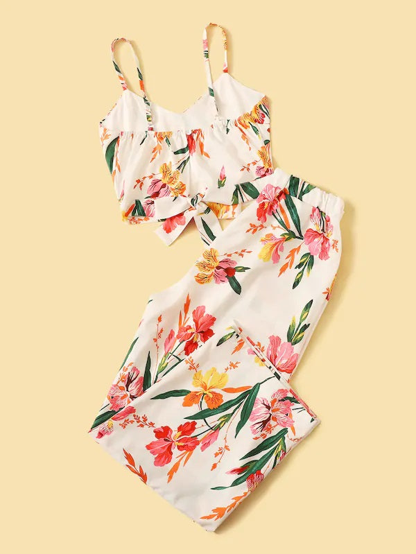 CM-SS401302 Women Casual Seoul Style Floral Print Cami Top With Long Pants - Set