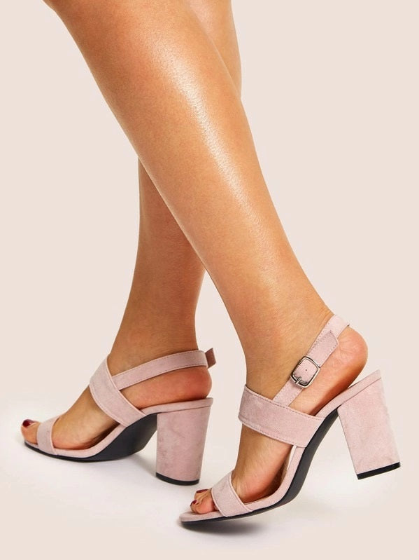CM-SHS401714 Women Trendy Seoul Style Plain Slingback Chunky Heels - Pink
