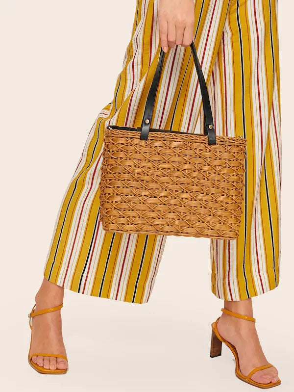 CM-BGS322707 Women Casual Seoul Style Double Hand Braided Satchel Bag - Brown