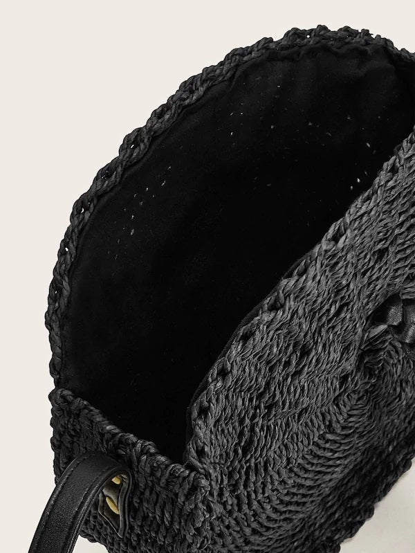 CM-BGS307703 Women Casual Bohemian Style Braided Round Crossbody Bag - Black