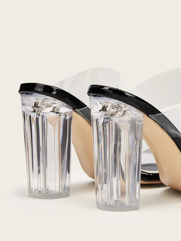 CM-SHS405724 Women Elegant Seoul Style Transparent Chunky High Heels - Black