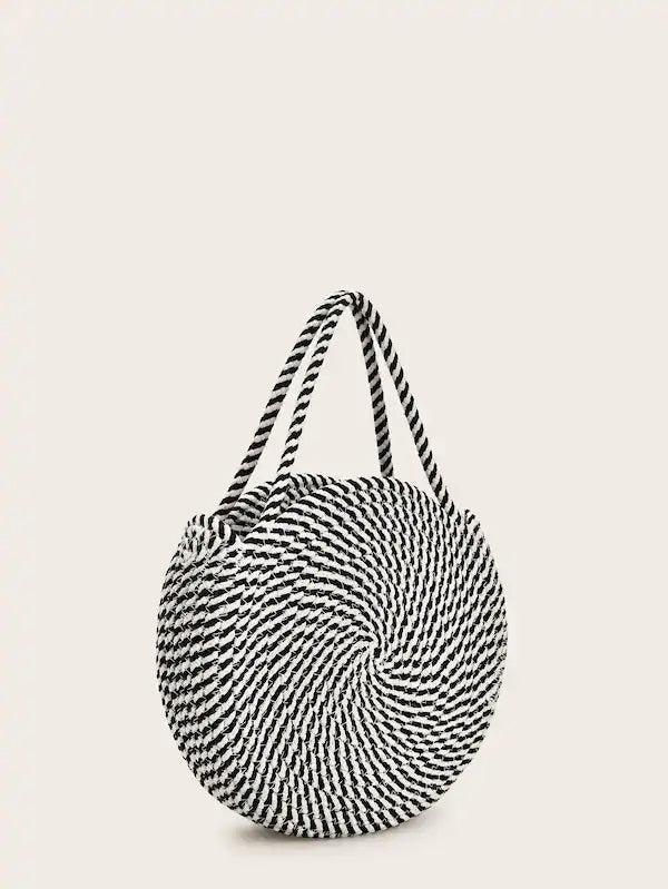 CM-BGS327736 Wpmen Casual Bohemian Style Tassel Detail Striped Satchel Bag - Black