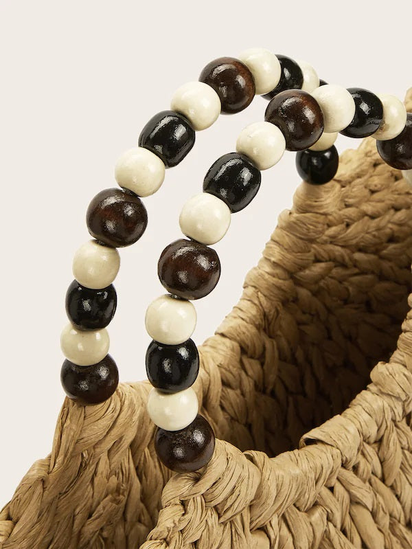 CM-BGS419808 Women Elegant Bohemian Style Shell Decor Straw Plaited Tote Bag - Brown