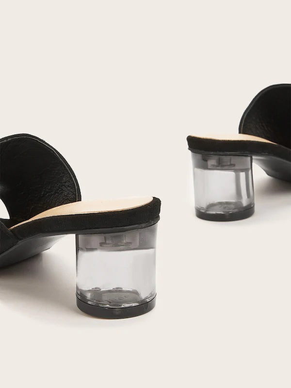 CM-SHS422427 Women Elegant Seoul Style Open Toe Chunky Heeled Mules - Black