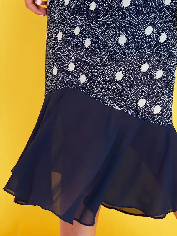CM-BS423502 Women Elegant Seoul Style High Waist Spot Print Ruffle Hem Skirt - Navy Blue