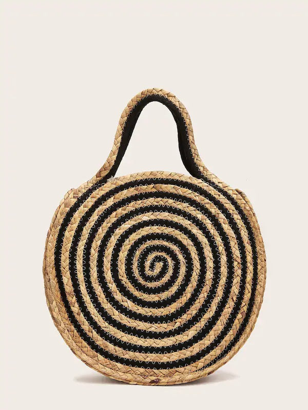 CM-BGS430809 Women Trendy Bohemian Style Woven Pom Pom Tote Bag - Brown