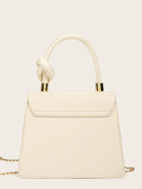 CM-BGS514324 Women Elegant Seoul Style Knot Detail Face Embroidery Satchel Bag - White