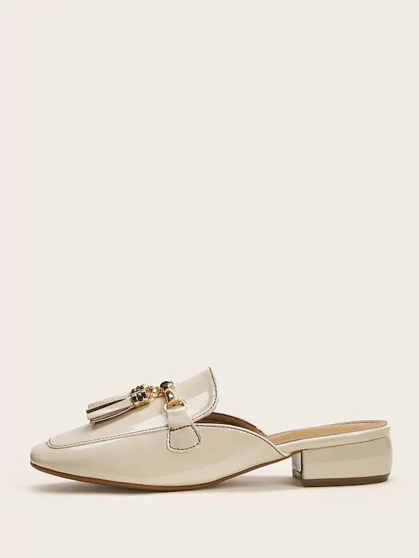 CM-SHS517337 Women Casual Seoul Style Tassel Decor Flat Mules - Apricot