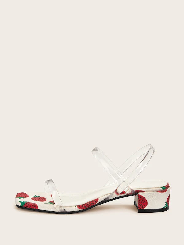 CM-SHS524268 Women Trendy Seoul Style Strawberry Print Clear Strap Sandals - White