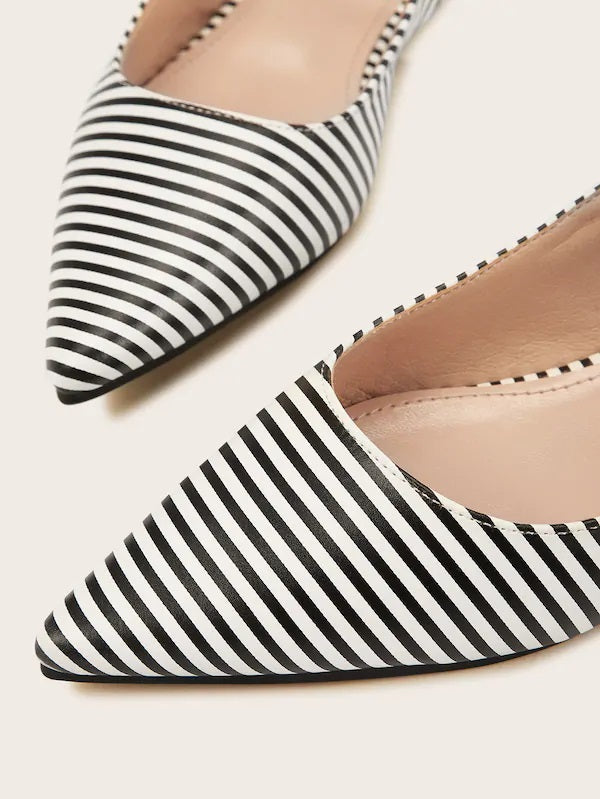 CM-SHS530561 Women Casual Seoul Style Point Toe Striped Slingback Flats - Black