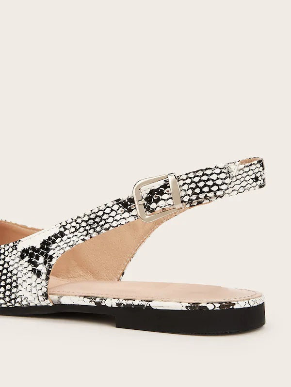 CM-SHS530577 Women Casual Seoul Style Point Toe Snakeskin Slingback Flats