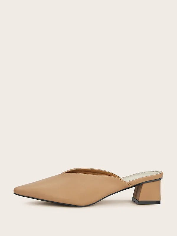 CM-SHS516999 Women Casual Seoul Style Plain V-Cut Block Heeled Mules - Khaki