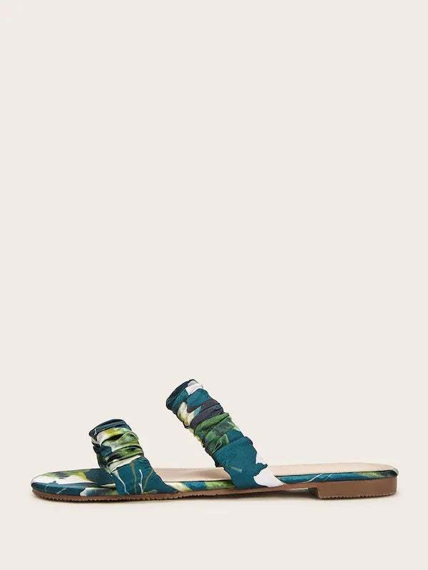 CM-SHS603199 Women Casual Seoul Style Double Strap Floral Print Sliders