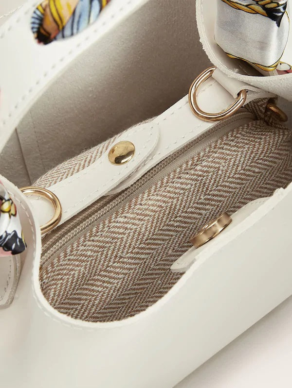 CM-BGS605334 Women Elegant Seoul Style Twilly Scarf Bag With Inner Clutch - White