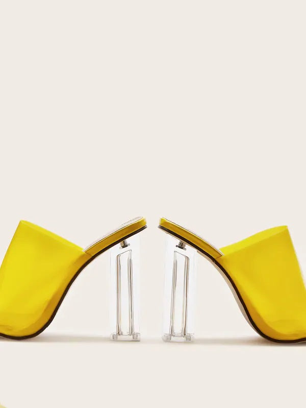 CM-SHS605041 Women Elegant Seoul Style Neon Clear Chunky Heeled Mules - Yellow