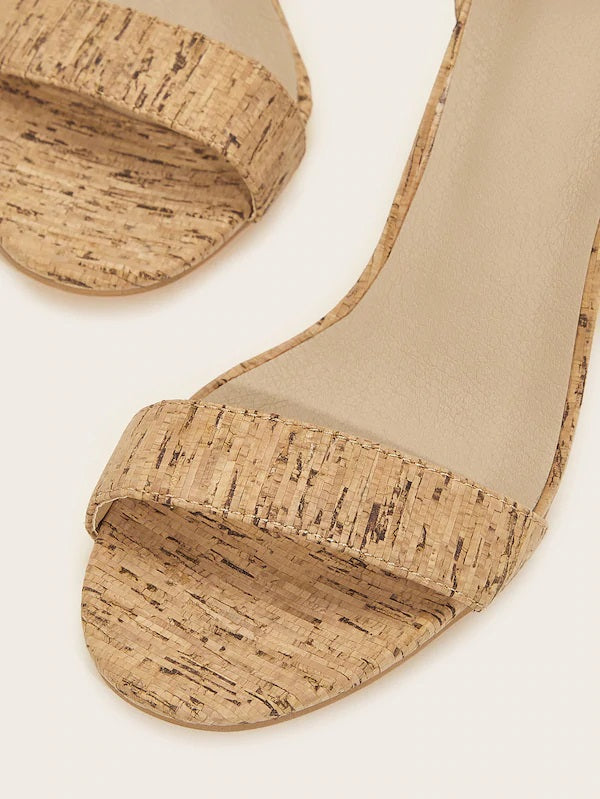 CM-SHS611461 Women Elegant Seoul Style Two Part Ankle Strap Chunky Heels - Beige