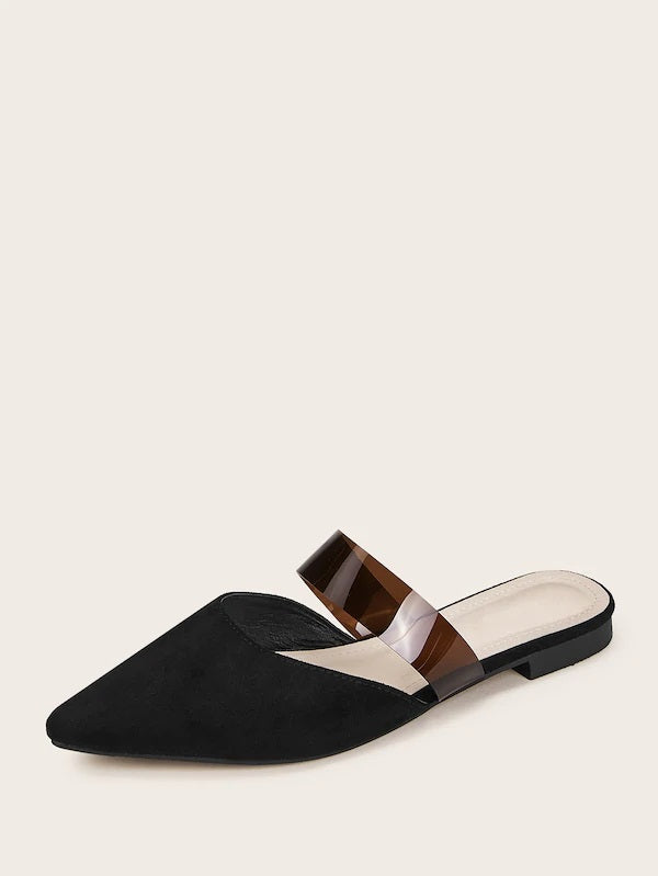 CM-SHS612352 Women Casual Seoul Style Point Toe Faux Suede Flat Mules - Black