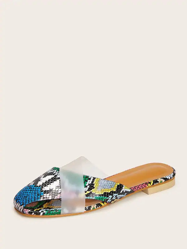 CM-SHS621248 Women Casual Seoul Style Snakeskin Print Flat Sliders