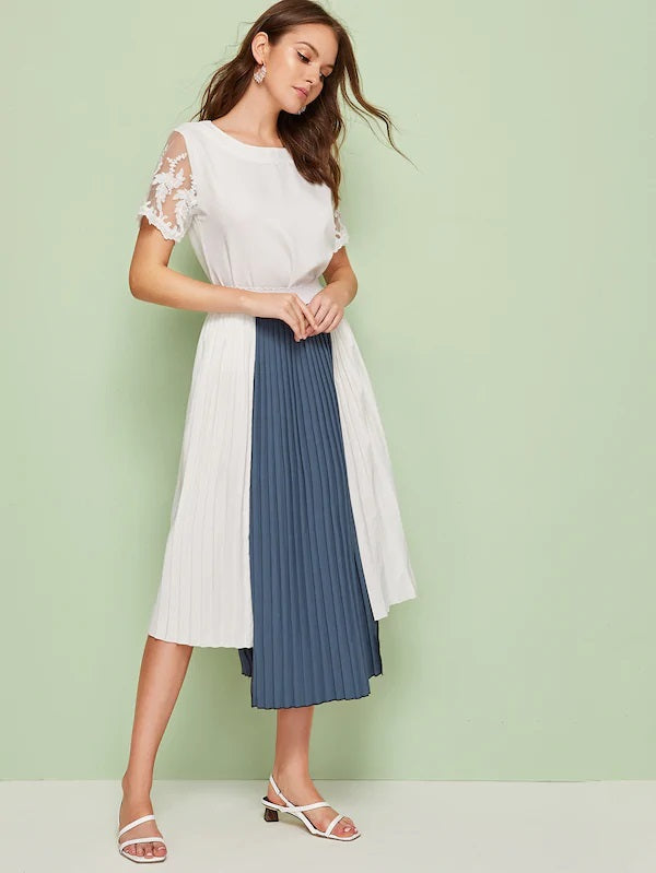 CM-BS701260 Women Elegant European Style High Waist Pleated Asymmetrical Hem Skirt