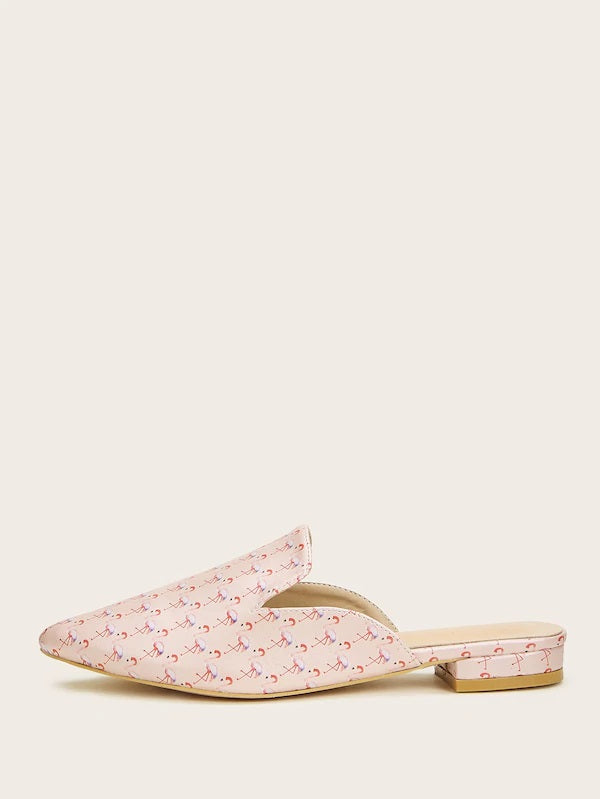 CM-SHS701927 Women Trendy Seoul Style Point Toe Flamingo Print Flat Mules - Pink