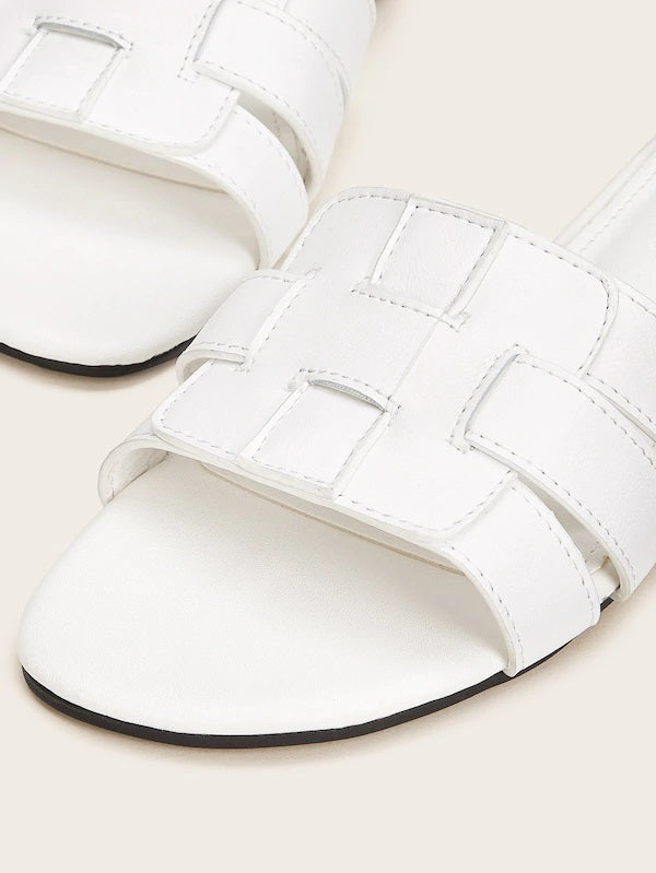 CM-SHS702582 Women Casual Seoul Style Open Toe Braided Detail Sliders - White