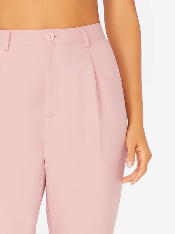 CM-BS605999 Women Casual Seoul Style Mid Waist Slant Pocket Solid Cigarette Pants - Pink