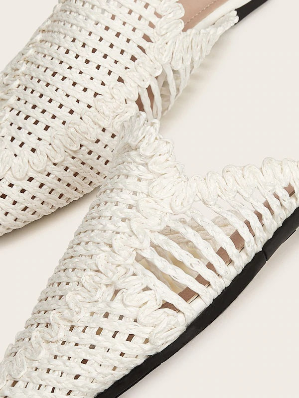 CM-SHS705375 Women Elegant Seoul Style Point Toe Braided Flat Mules - White