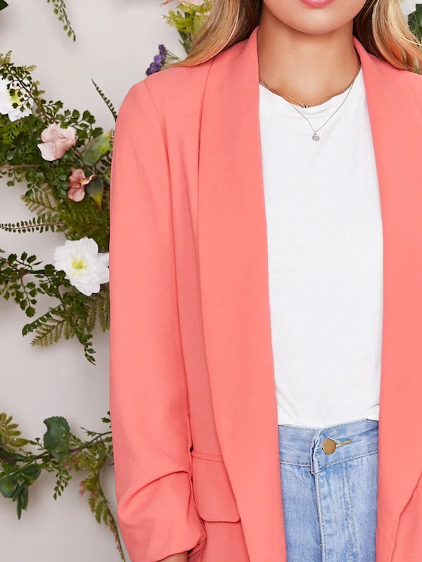 CM-CS530817 Women Elegant Seoul Style Long Sleeve Shawl Collar Pocket Detail Blazer - Orange