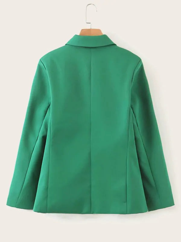 CM-CS710930 Women Elegant Seoul Style Long Sleeve Double Pocket Single-Breasted Blazer - Green