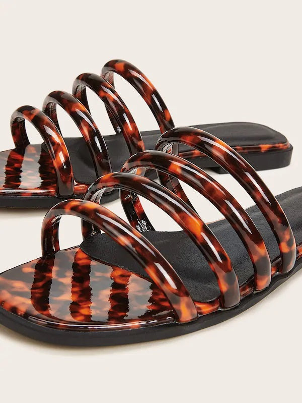 CM-SHS715381 Women Elegant Seoul Style Tortoiseshell Strappy Open Toe Sliders