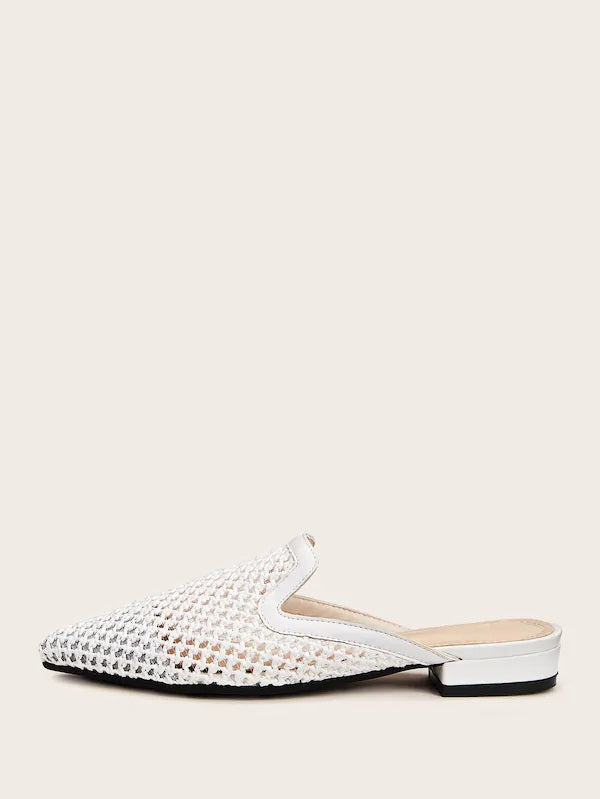 CM-SHS715529 Women Casual Seoul Style Point Toe Braided Detail Flat Mules - White