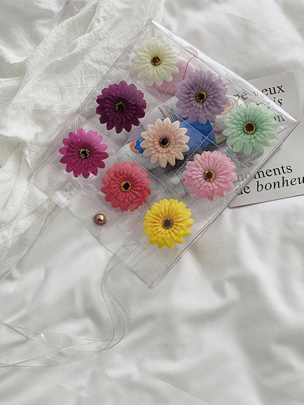 CM-BGS717794 Women Trendy Seoul Style Floral Decor Clear Shopping Bag