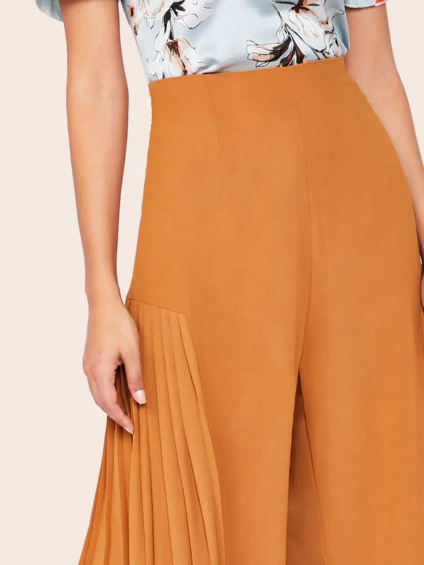 CM-BS703265 Women Trendy Seoul Style High Waist Pleated Panel Wide Leg Pants - Orange