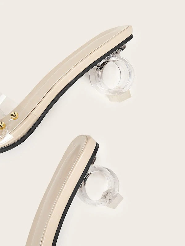 CM-SHS718576 Women Elegant Seoul Style Studded Decor Clear Heeled Mules - Apricot