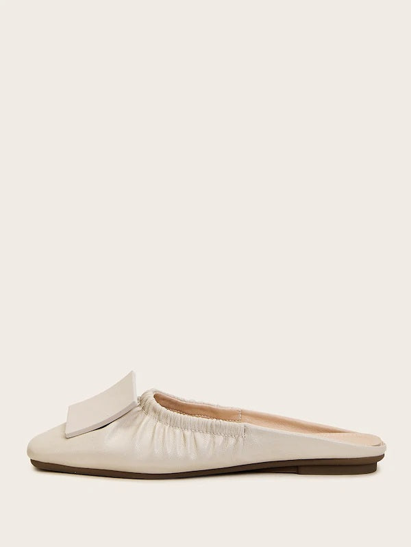 CM-SHS722447 Women Casual Seoul Style Asymmetrical Ruched Detail Flat Mules - Apricot