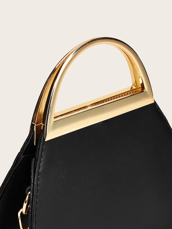 CM-BGS719856 Women Elegant Seoul Style Metal Handle Chain Strap Satchel Bag - Black