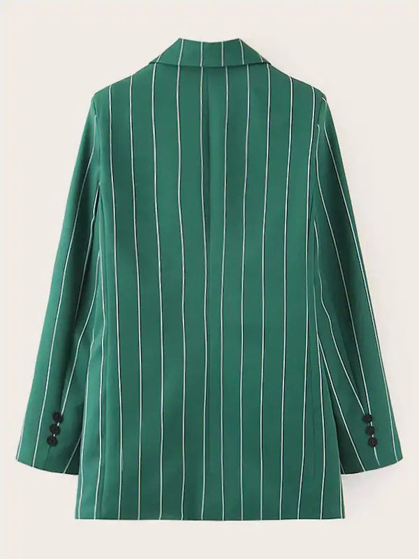 CM-CS725121 Women Elegant Seoul Style Notched Striped Button And Pocket Detail Blazer - Green