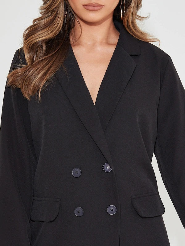 CM-CS618938 Women Elegant Seoul Style Long Sleeve Double Breasted Button Blazer - Black