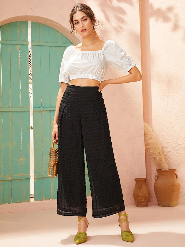 CM-BS801201 Women Casual Seoul Style High Waist Wide Leg Loose Pants - Black
