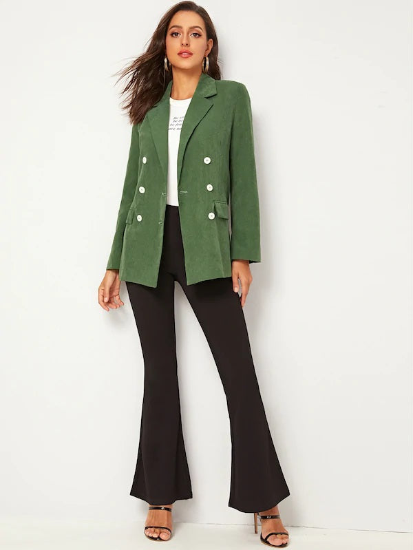 CM-CS801797 Women Elegant Seoul Style Double Button Notch Collar Blazer - Green