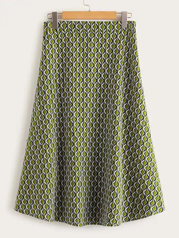 CM-BS723049 Women Casual Seoul Style High Waist Zipper Fly Button Detail Flare Skirt - Green