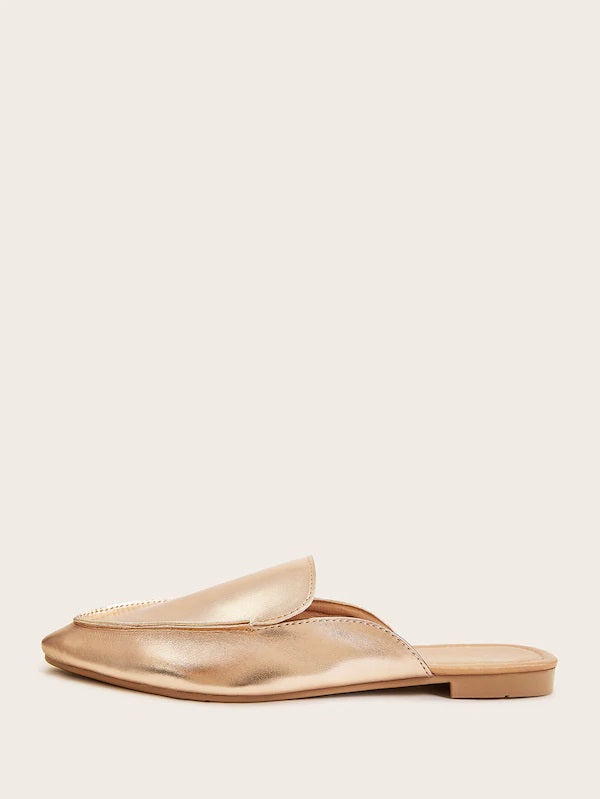 CM-SHS807949 Women Casual Seoul Style Metallic Point Toe Flat Mules - Gold