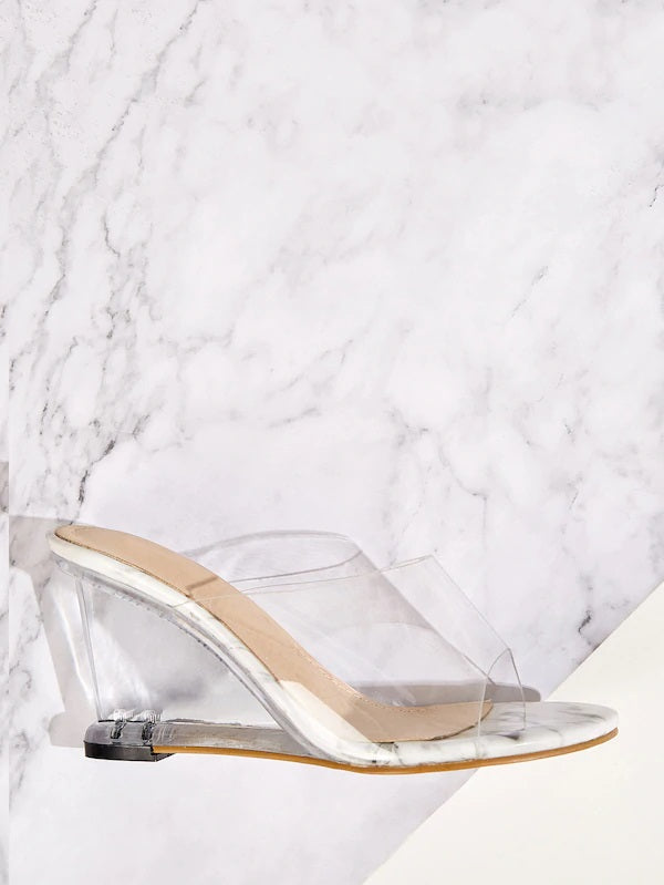 CM-SHS515157 Women Elegant Seoul Style Open Toe Clear Heeled Wedges - White