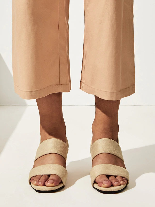 CM-SHS820748 Women Casual Seoul Style Open Toe Suede Block Heels - Beige