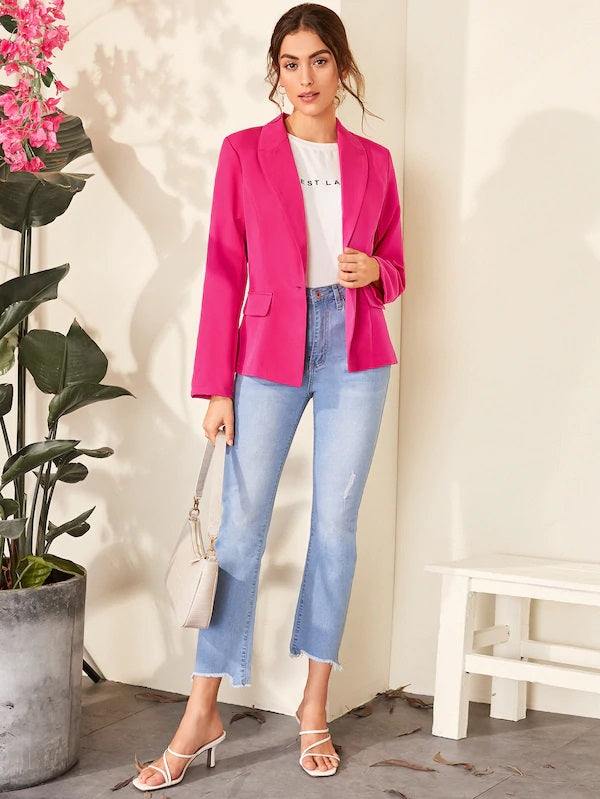 CM-CS730116 Women Elegant Seoul Style Long Sleeve Single Button Blazer - Pink