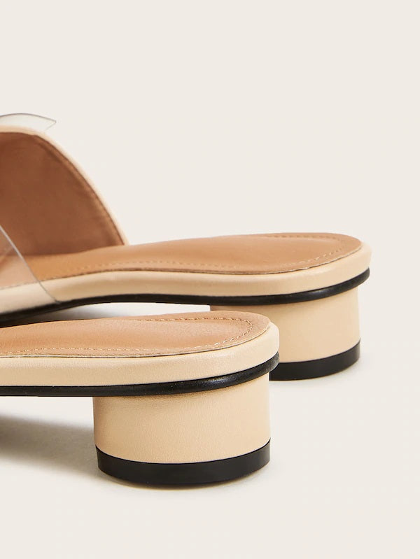 CM-SHS822472 Women Trendy Seoul Style Square Toe PVC Panel Flat Mules - Apricot