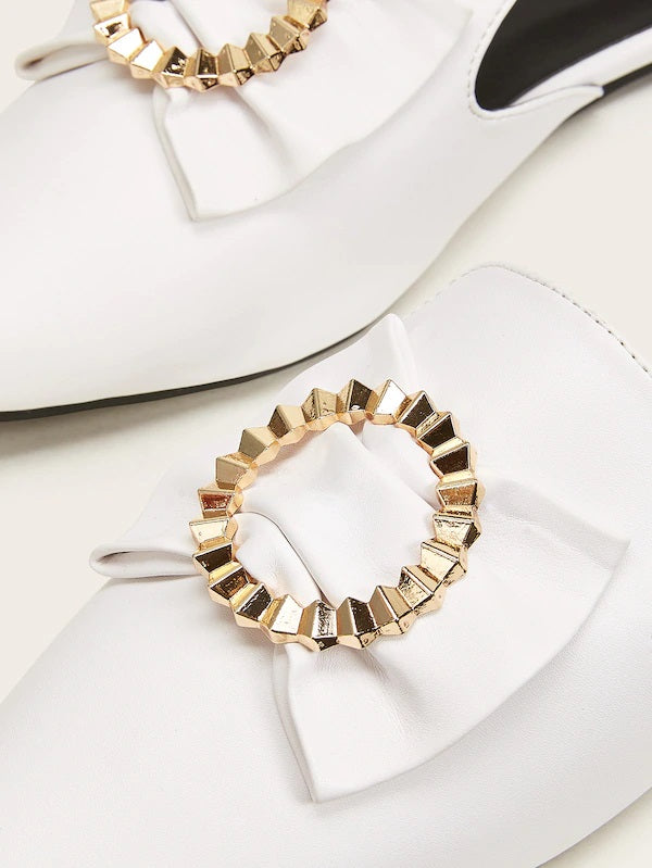CM-SHS823142 Women Trendy Seoul Style Point Toe Bow Decor Flat Mules